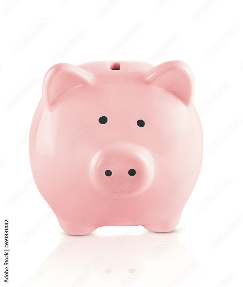 piggy bank pink pig in full face isolated on a white background piggy bank pink pig in full face isolated on a white background