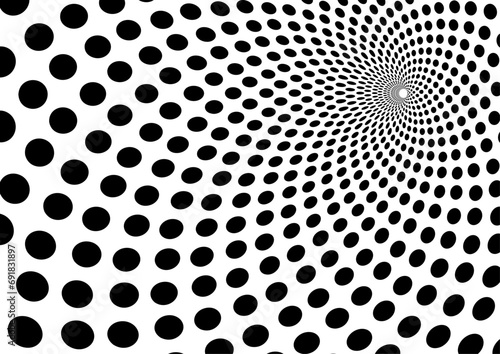 モノクロのオプアート背景。 
シンプルモダンなデザインの壁紙。
立体的に見える錯視の効果。