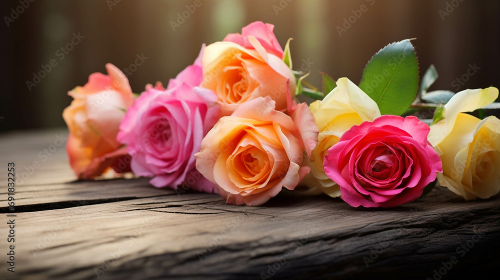 roses set on a wooden floor. roses set on a wooden floor.