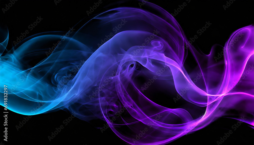 Blue and purple smoke isolated on black background 