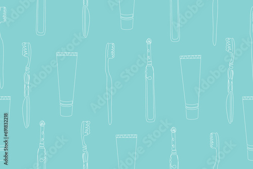 Seamless pattern of toothbrushes and toothpaste. Vector. Vector illustration