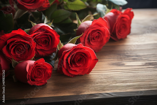 roses set on a wooden floor.