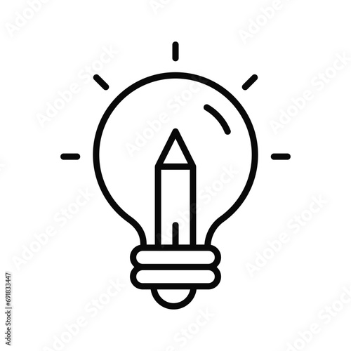 Light bulb with pencil denoting concept icon of creative writing, customizable design
