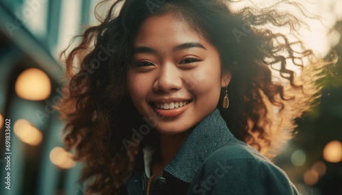 Joyful young Asian woman with curly hair © Marko