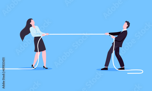 Business people play tug of war by pulling the rope.