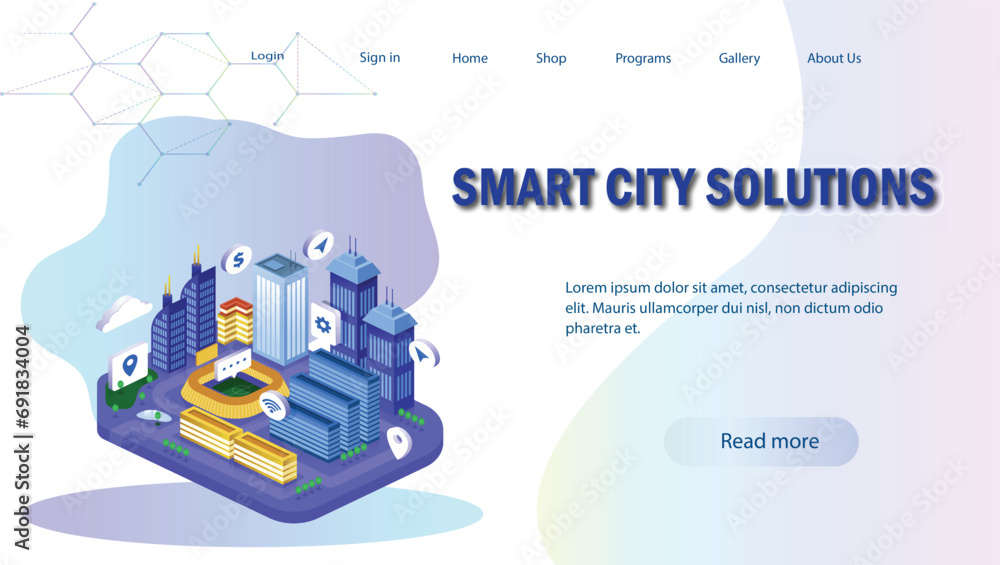 Smart city of the future.The use of bright colors and bold lines makes the image visually appealing.