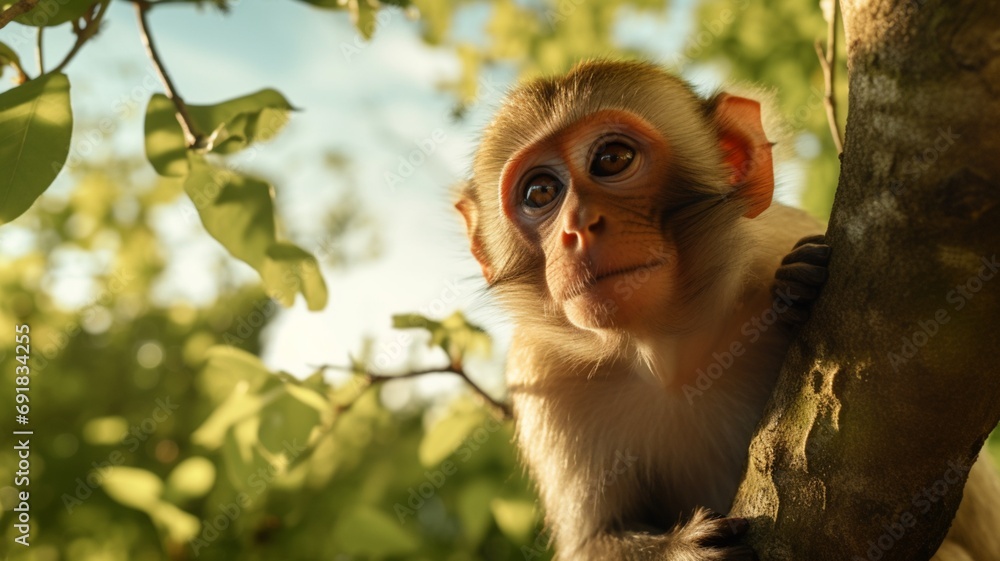 Fototapeta premium Monkey animal standing in the tree AI Generated image