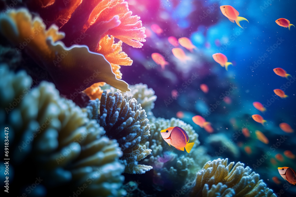 Underwater shot that captures the gentle movement of the water around the corals Underwater shot that captures the gentle movement of the water around the corals