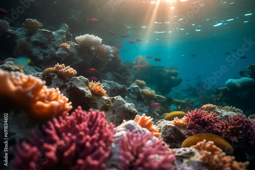 Underwater shot that captures the gentle movement of the water around the corals © artefacti