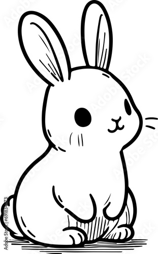 cute rabbit Doodle style hand drawn style black art line illustration. Happy Easter day bunny pose outline sketch icon on transparency