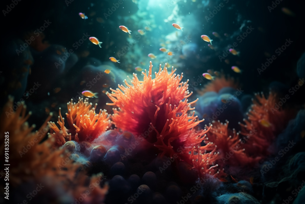 corals creating a mesmerizing light show in an underwater cave corals creating a mesmerizing light show in an underwater cave