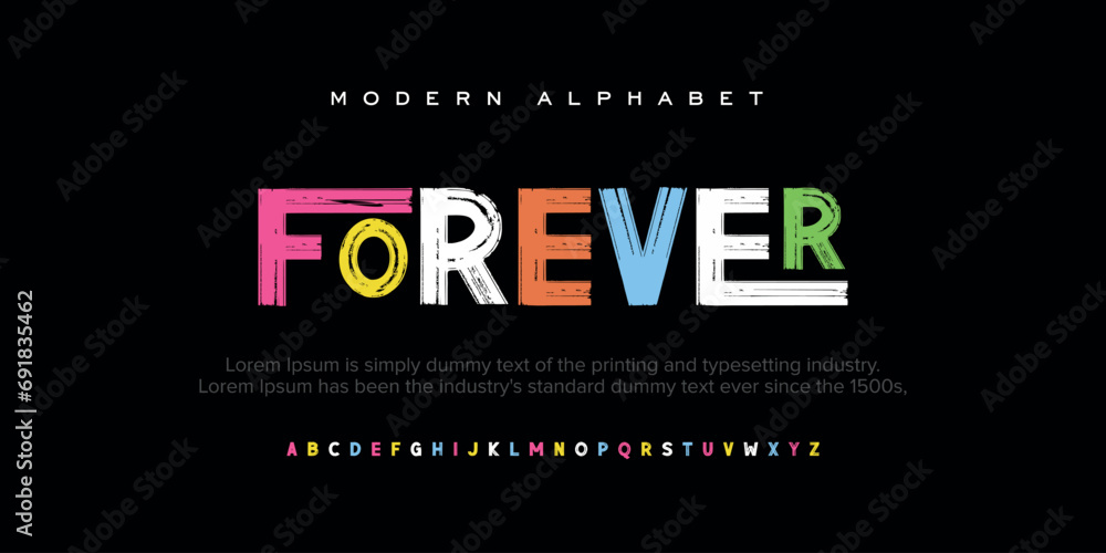 Forever Modern Bold Font. Typography urban style alphabet fonts for fashion, sport, technology, digital, movie, logo design, vector illustration - obrazy, fototapety, plakaty 