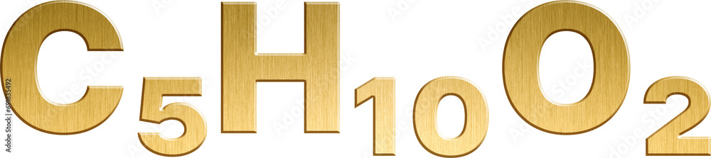 Valeric Acid - C₅H₁₀O₂ Sparkling Gold Organic Chemical Formula Valeric Acid - C₅H₁₀O₂ Sparkling Gold Organic Chemical Formula