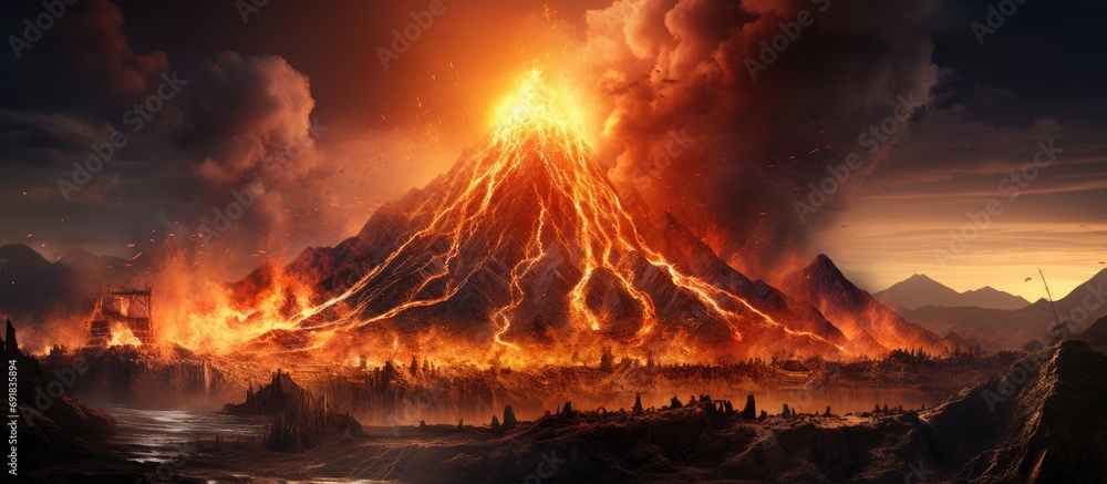 Volcano eruptions resulting in destruction of structures and environment.