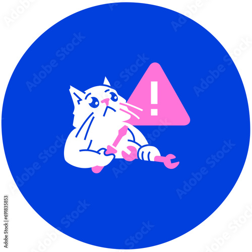 Surprised cat and error sign flat illustration