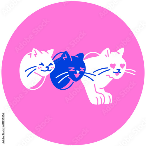 Three cats in love flat illustration
