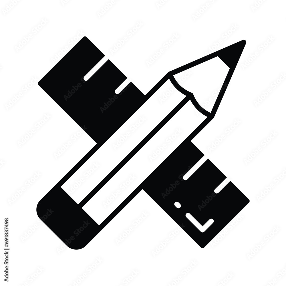 Pencil and ruler denoting drawing tool vector design in trendy style Pencil and ruler denoting drawing tool vector design in trendy style