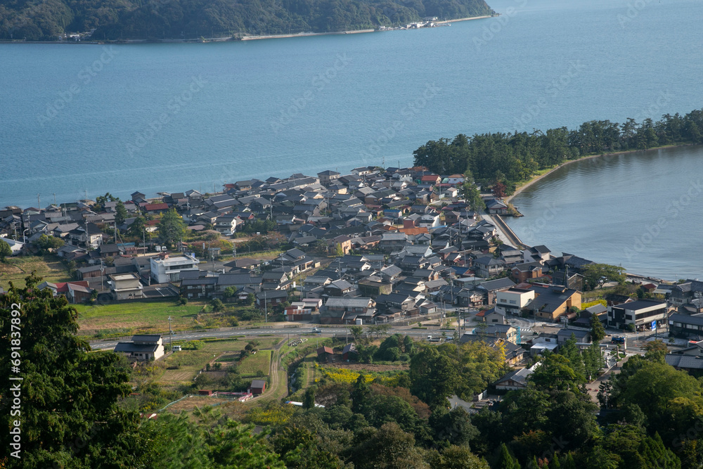 Amanohashidate, Japan; 1st October 2023: Views of the sandbar is located in Miyazu Bay in northern Kyoto Prefecture.