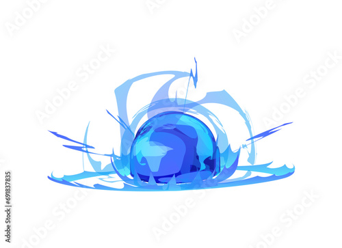Magic explosion, bomb boom game effect, vector blue fire ball blast with rising smoke, wizard weapon shot, power beam