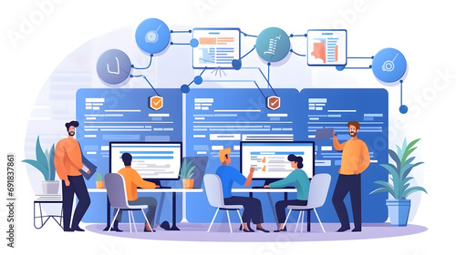 Scrum agile and sprint software development. Scrum project management concept. Software developer, programmer coding program. Generative Ai.