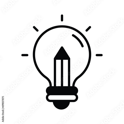 Light bulb with pencil denoting concept icon of creative writing, customizable design