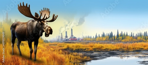 Pipeline in wildlife habitat - moose and oil industry