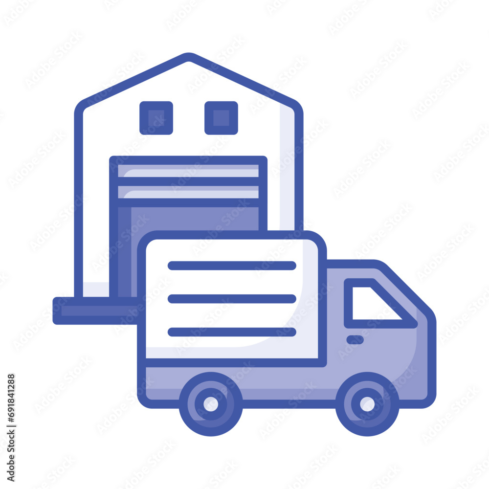 Delivery van front of warehouse showing concept icon of logistics delivery, order fulfillment vector design Delivery van front of warehouse showing concept icon of logistics delivery, order fulfillment vector design