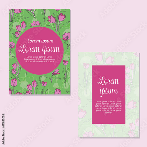 Wedding invitation card template. tulip flowers seamless pattern background save the date, invitation, greeting card, vector illustration.