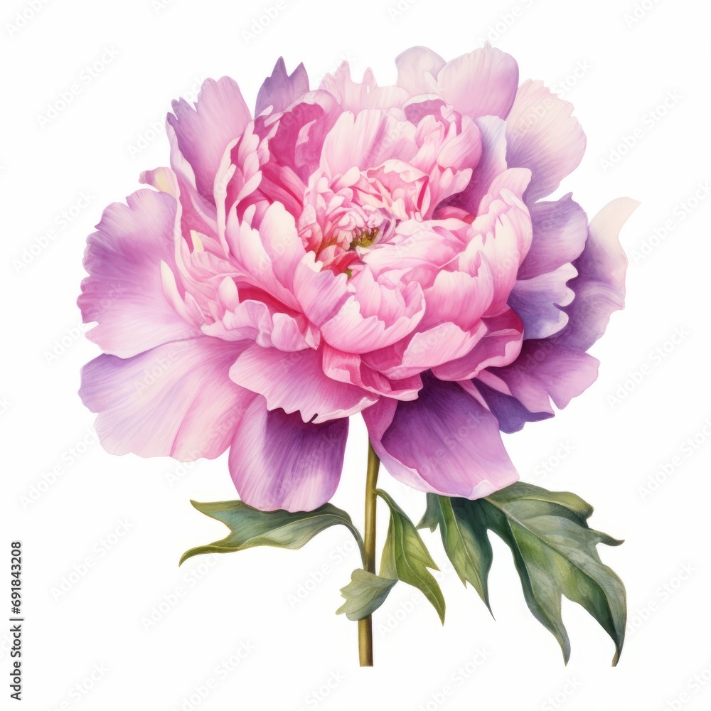 Watercolor illustration of a peony flower on a white background. AI generative