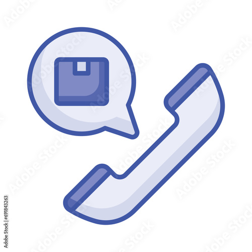 Parcel inside chat bubble with call receiver, concept icon of courier helpline