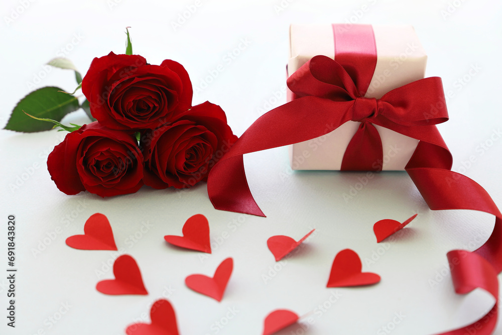 バレンタインデー 赤い薔薇と赤いリボンのプレゼント バレンタインデー 赤い薔薇と赤いリボンのプレゼント