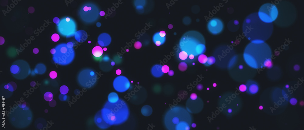 Creative blurry bokeh Christmas on wide backdrop. Landing page concept. 3D Rendering.
