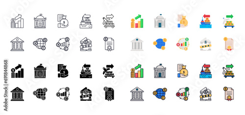 Economic Crisis Icon Set, set of bankruptcy, world economy, recession, unemployed and more. Outline, flat, filled line, glyph solid