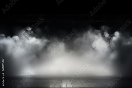 Stage with White Smoke and Spotlight Illuminate a Darkened Performance Space