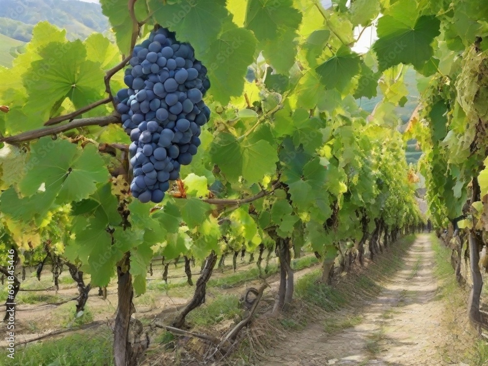Grapes in vineyard in Wachau valley  winegrowing area  Lower Austria. Europe - obrazy, fototapety, plakaty 