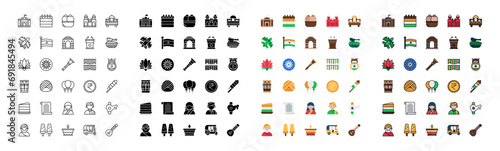 Republic India Day Icon Set. Outline, Flat, Glyph, Filled Line. 