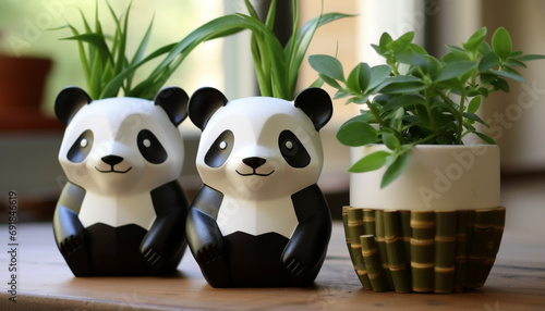 Fototapeta Naklejka Na Ścianę i Meble -  Create a series of 3D-printable plant pots in the shape of adorable pandas. These pots can be perfect for small plants like succulents or cacti