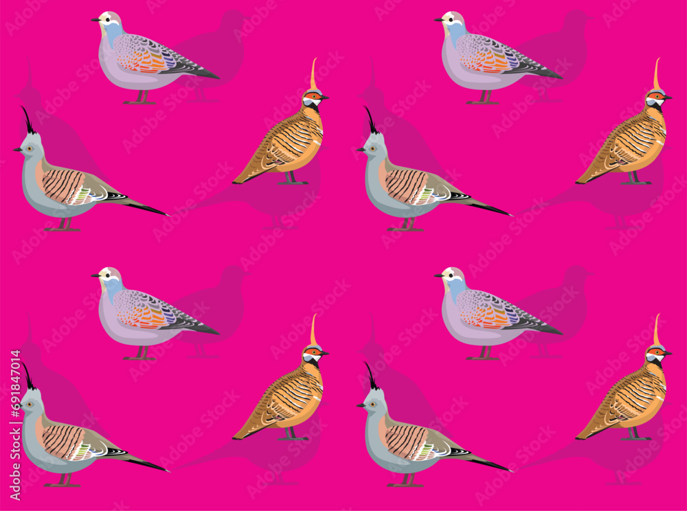 Obraz premium Bird Crested Pigeon Bronzewing Cartoon Cute Seamless Wallpaper Background