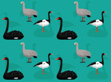 Bird Magpie Goose Black Swan Australia Cartoon Cute Seamless Wallpaper Background