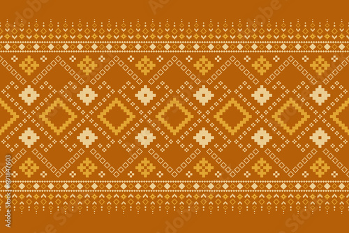 Orange vintages cross stitch traditional ethnic pattern paisley flower Ikat background abstract Aztec African Indonesian Indian seamless pattern for fabric print cloth dress carpet curtains and sarong