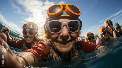 Cheerful elderly people enjoying themselves in the pool