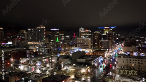 Wallpaper Mural Salt Lake City, Utah at nighttime - pullback aerial flyover Torontodigital.ca