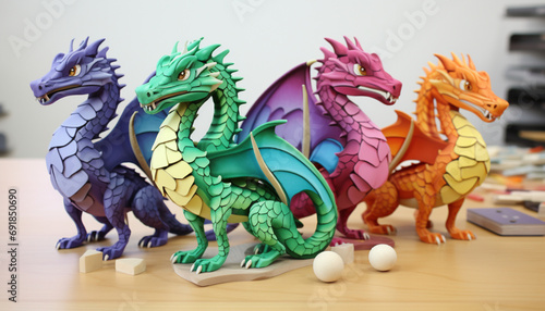 Create a set of 3D-printable dragon puzzle pieces that, when assembled, form a complete dragon family. This can be a fun and engaging ac © shahzaib