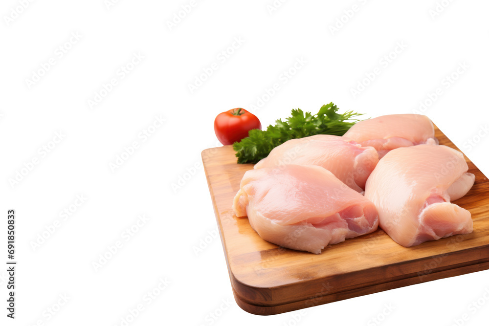 Raw chicken on the cutting board Isolated on clear background, PNG file. Raw chicken on the cutting board Isolated on clear background, PNG file.