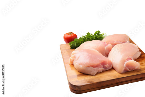 Raw chicken on the cutting board Isolated on clear background, PNG file.