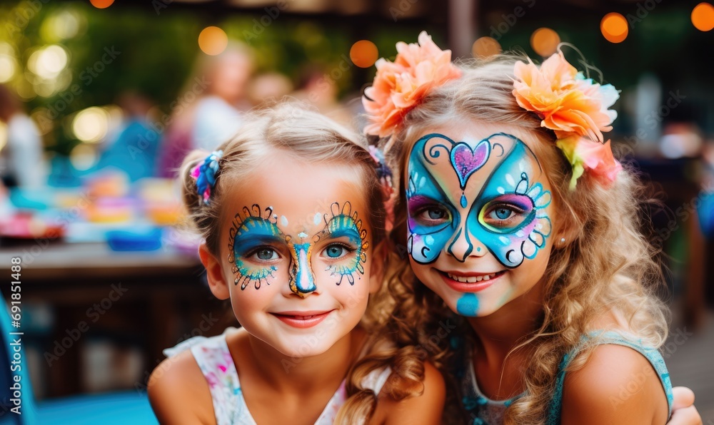 Two Playful Children with Face Paint