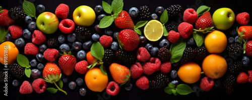 Fresh fruits assorted fruits colorful background. . © Natalia Klenova