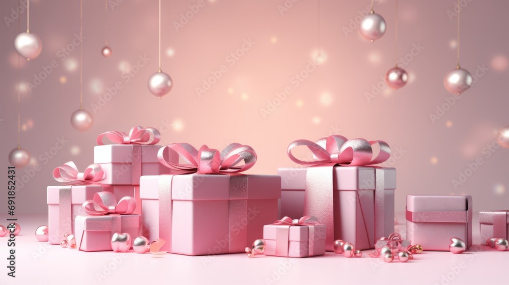 Valentine's Day concept pink gift box with heart shape love concept In the Valentine's Day festival Pink background, happiness, Valentine's Day. Generative AI.