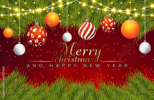  Celebrate Christmas with this vibrant background. Adorned with twinkling lights, evergreen branches, and joyful motifs, it's the perfect canvas for spreading holiday cheer. 