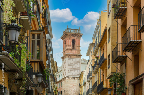 Spain, colorful Valencia streets in historic city center